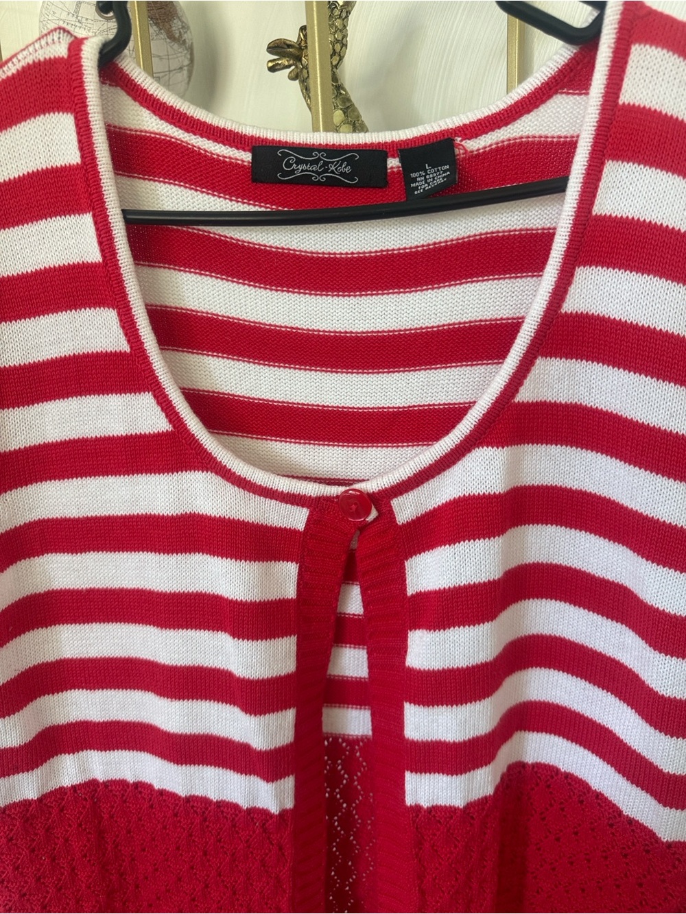 Crystal- Kobe Women’s Large Red & White Striped Women's Knit Top - Picture 11 of 11